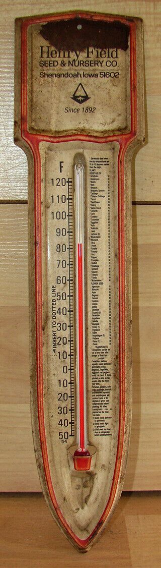 Vintage Henry Field Seed Iowa Store Advertising Sign Thermometer 1960 