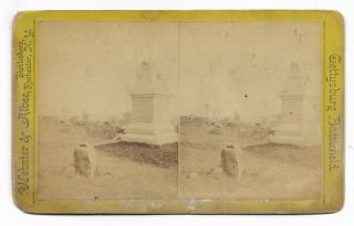 1890 Stereoview 1st Pennsylvania Light Artillery East Cemetary Hill Gettysburg