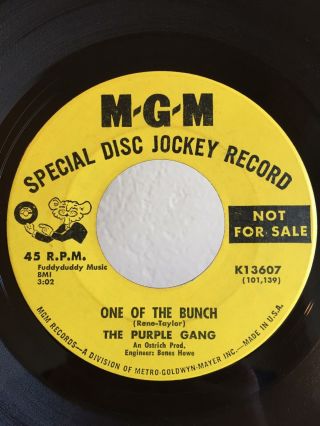 Garage Psych PROMO 45 The Purple Gang Bring Your Own Self Down MGM HEAR 2