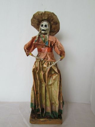 Vintage Mexico Paper Mache Folk Art Calaca Skeleton Lady Figure La Llorona Doll