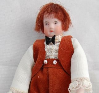 Vtg Miniature Dollhouse Porcelain Boy Child Doll Victorian Curls 1:12 Artisan