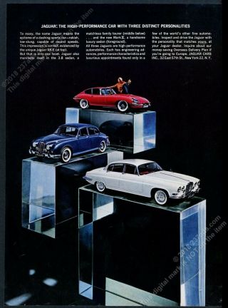 1963 Jaguar Xke Red Coupe Mark X White Car 3.  8 Blue Car Photo Vintage Print Ad