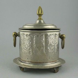 Antique Jewish Judaica Plated & Brass Etrog Box Tea Caddy Signed - Moroccan ? 2
