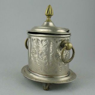 Antique Jewish Judaica Plated & Brass Etrog Box Tea Caddy Signed - Moroccan ? 3