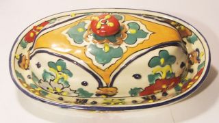 Talavera Pottery Covered Butter Dish Mexican Hand Painted Ceramic Lead -