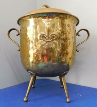 Antique Decorative Arts Crafts Brass Lidded Cauldron Form Fireside Bucket C1900s