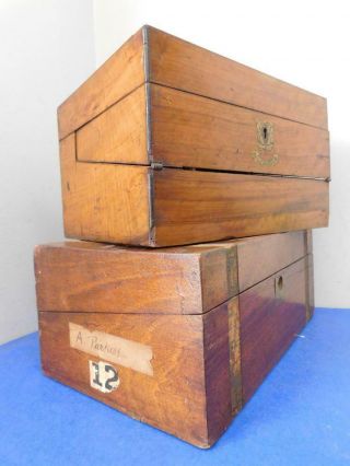 2x Antique Wooden Writers Slopes Desk Boxes For Restoration C1890s