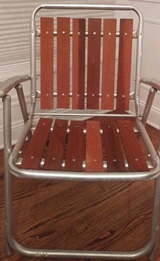 Vintage Retro Mid - Century Matching Set Of 4 Aluminum Redwood Cedar Lawn Chairs