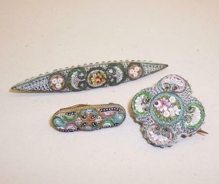 3 Vintage/antique Micro Mosaic Brooches Fine Floral/flower Detail