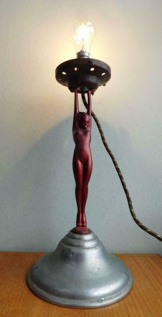 Australian 1930s Diana Art Deco Lady Lamp Rare Red Anodised Example