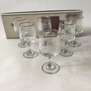 Vintage Dema Wine Glasses Set Of 6 White Floral Detail Made In England Retro