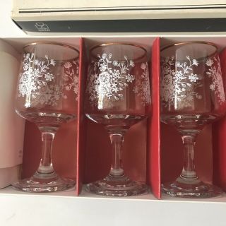 Vintage Dema Wine Glasses Set of 6 White Floral Detail Made In England Retro 3