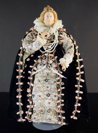 Vintage 10 " Hand Made Queen Elizabeth I Doll Beaded Dress Historical English