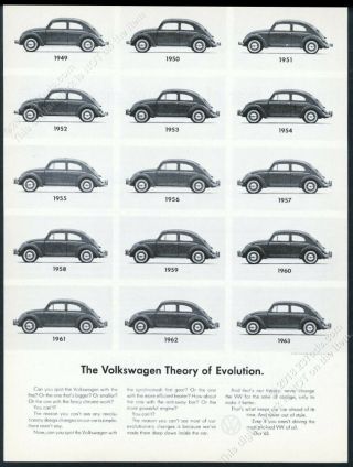 1963 Vw Volkswagen Beetle 1949 1950 Car 15 Photo Theory Of Evolution Print Ad
