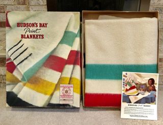 Hudson Bay Hbc 4 Point 100 Wool Blanket 72 " By 90 " Vintage With Box