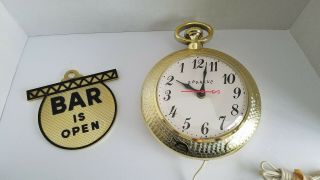 Vintage 1960s Spartus Backwards Running Bar Open/closed Pocket Watch Wall Clock
