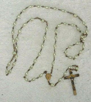 Antique Vintage Mother Of Pearl Rosary Beads Crucifix Cross