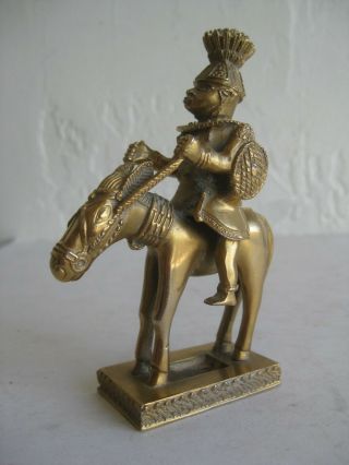 Vtg Benin African Art Chief Warrior Riding Horse Metal W/bronze Finish Signed