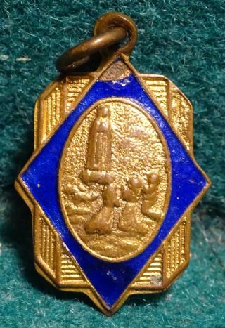 Our Lady Of Fatima / Sacred Heart Jesus Vtg Small Enamel Medal Our Lady Fatima