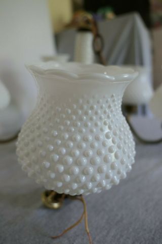 Vintage Fenton Hobnail White Milk Glass Shade Hanging Ceiling 5 Light Lamp 21 