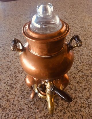Vintage Copper & Brass Coffee Samovar / Percolator Glass Top 14 " Complete