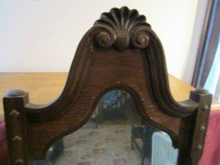 Early 1900’s arts and crafts - style oak wood frame wall mirror 2