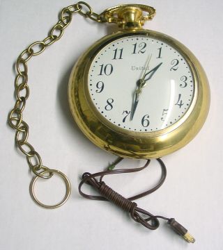 Vintage United Electric Pocket Watch Wall Clock Brass With Chain