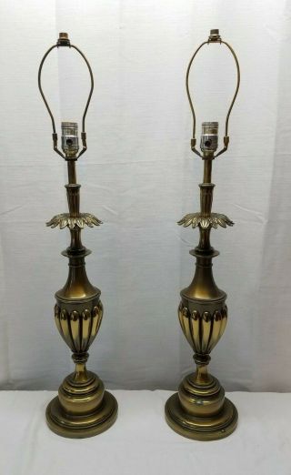 Pair Vintage Mid Century Hollywood Regency Stiffel Brass Accent Table Lamp Light