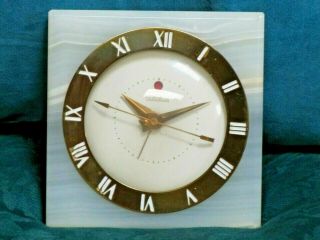 Art Deco White Marble Shelf - Mantel Clock Telechron Electric Model 7h57 Usa