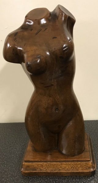 Mid - Century Female Torso Bust Nude Woman Hand - Carved Wood Sculpture Juniper?