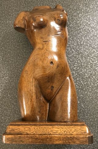 Mid - Century FEMALE TORSO Bust Nude Woman Hand - Carved Wood Sculpture Juniper? 2