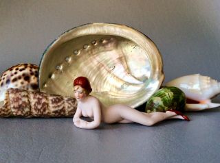 Antique German Bisque Nude Bathing Beauty Miniature Art Deco Flapper Doll Tiny