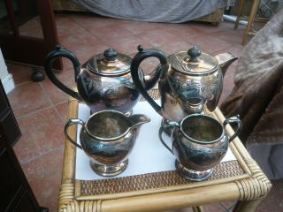 Good Antique Victorian Old Vintage 4 Piece Silver Plated Coffee Tea Set Epbm