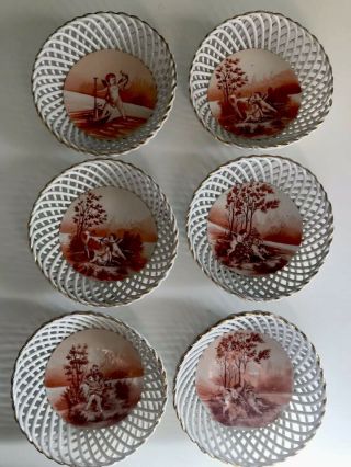 Antique Cupid Cherub Putti Porcelain Reticulated Bowls Or Inserts 5” Small B12