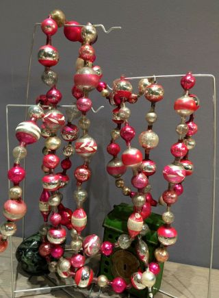 10 Ft PINK GARLAND Antique Vintage Larger Bead Glass Christmas ornament 1 