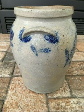 Antique 19th C Stoneware Flower Decorated Small Ovoid 1 gal BALTIMORE MD Crock 2