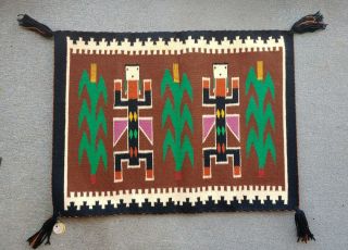 Vintage Navajo Yei Rug Native American Hand Woven Wool Textile 23 " X 30 "