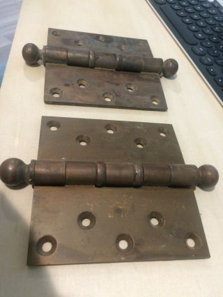 2 Stanley 5 " X 5 " Solid Brass Door Hinge Commercial Ball Bearing Vintage Usa