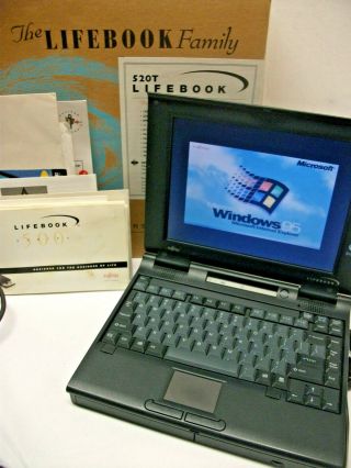 Vintage Fujitsu Lifebook 520t Laptop Computer Windows 95 Pc Floppy 90s