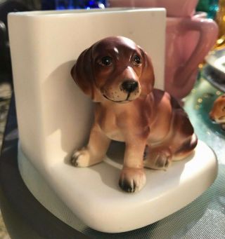 Vintage Lipper & Mann Hound Dog Puppy Figurine 4 1/8 " Ceramic Planter Pencil Cup