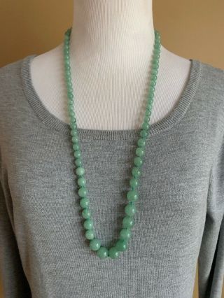 Vintage Antique Chinese Apple Green Icy Jade Hand Knotted 30”bead Necklace