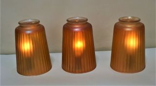 Vintage Nuart Carnival Glass Marigold Iridescent Lamp Shade Set Of 3