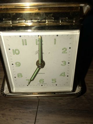 Vtg Mid Century Artco Luminous Travel Alarm Clock Germany Leather Case
