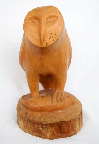 Antique Wood Owl Statue By B Bryant Hand Carved Estate Vintage,  Signed