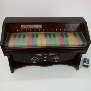 Vintage Crown Color Electronic Toy Wooden Organ Colored Keys Volume Knob