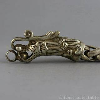 Collectable China Tibet Silver Hand Carve Dragon Head Exorcism Amulet Bracelet 3