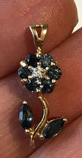 Vintage 14K Yellow Gold SAPPHIRE,  RUBY & DIAMOND Double Sided FLOWER Pendant 2