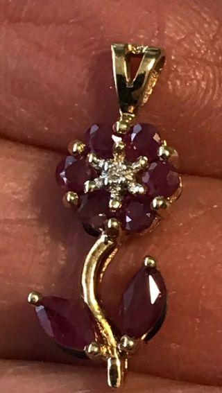 Vintage 14K Yellow Gold SAPPHIRE,  RUBY & DIAMOND Double Sided FLOWER Pendant 3