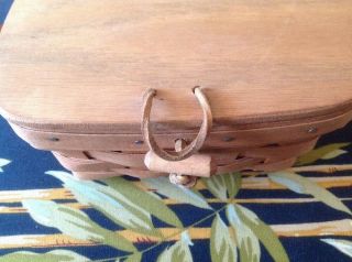 Vintage Longaberger Picnic Basket Purse Leather Hinges Handle Lid VGUC 2
