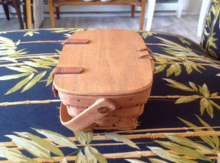 Vintage Longaberger Picnic Basket Purse Leather Hinges Handle Lid VGUC 3